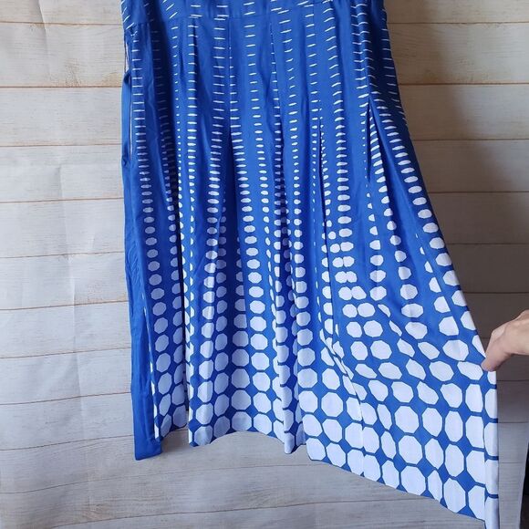 Anne Klein Cotton Tie Waist Fit & Flare Printed Sleeveless Dress Blue White 10P - Picture 8 of 14